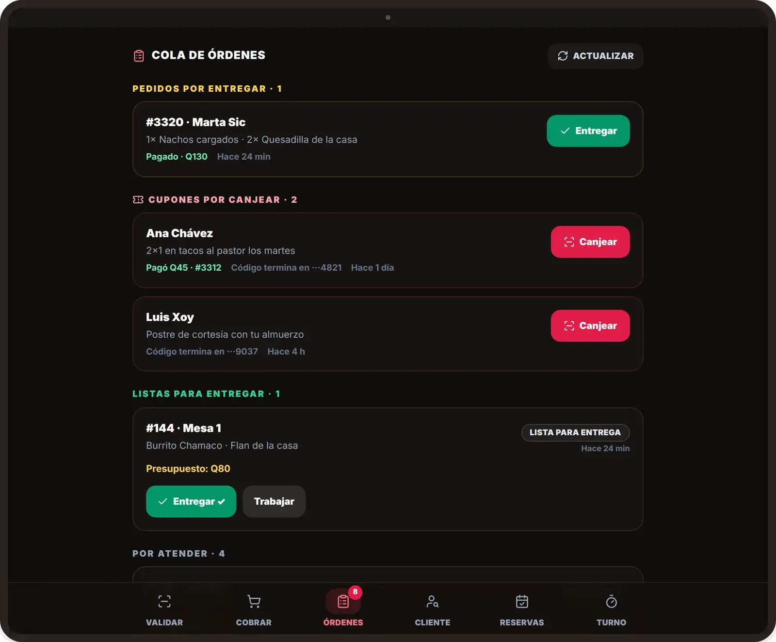 El mostrador: pedidos por entregar y cupones por canjear